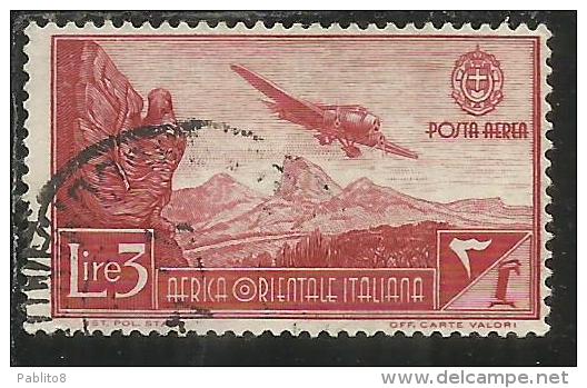 AFRICA ORIENTALE ITALIANA EASTERN ITALIAN AOI 1938 SOGGETTI VARI POSTA AEREA AIR MAIL LIRE 3 USAT0 USED - Afrique Orientale Italienne