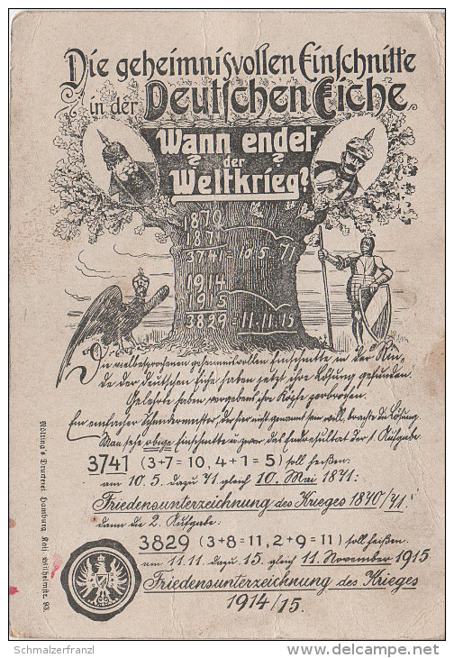 Litho Stich AK Militär Wann Endet Der Weltkrieg ? Mit Kaiser ? Rechnung Deutsche Eiche Baum Einschnitte Feldpost Stempel - ... - 1799