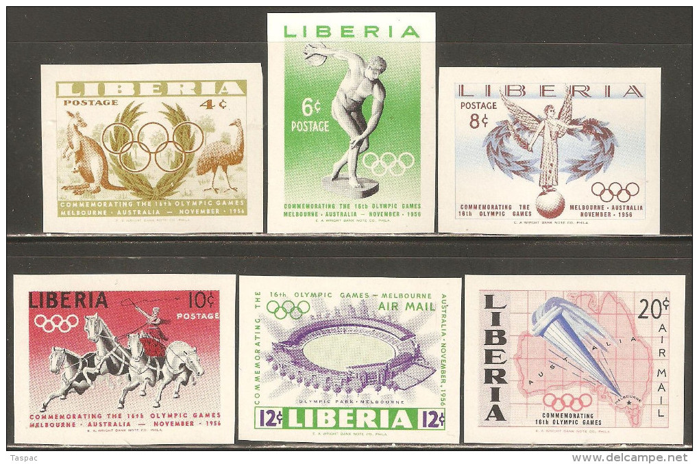 Liberia 1956 Mi# 498-503 B ** MNH - Imperf. - 16th Olympic Games At Melbourne - Summer 1956: Melbourne