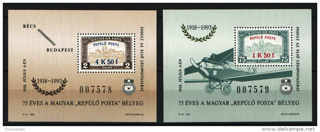 Hungary 1993. Aviation Very Nice Special Sheet-pair !!!  (commemorative Sheet) - Nuevos