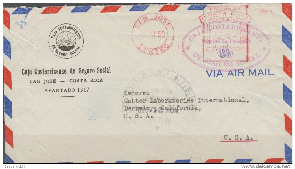O) 1950 COSTA RICA, POST PAD, SOCIAL SECURITY, COVE TO UNITED STATES, XF - Costa Rica