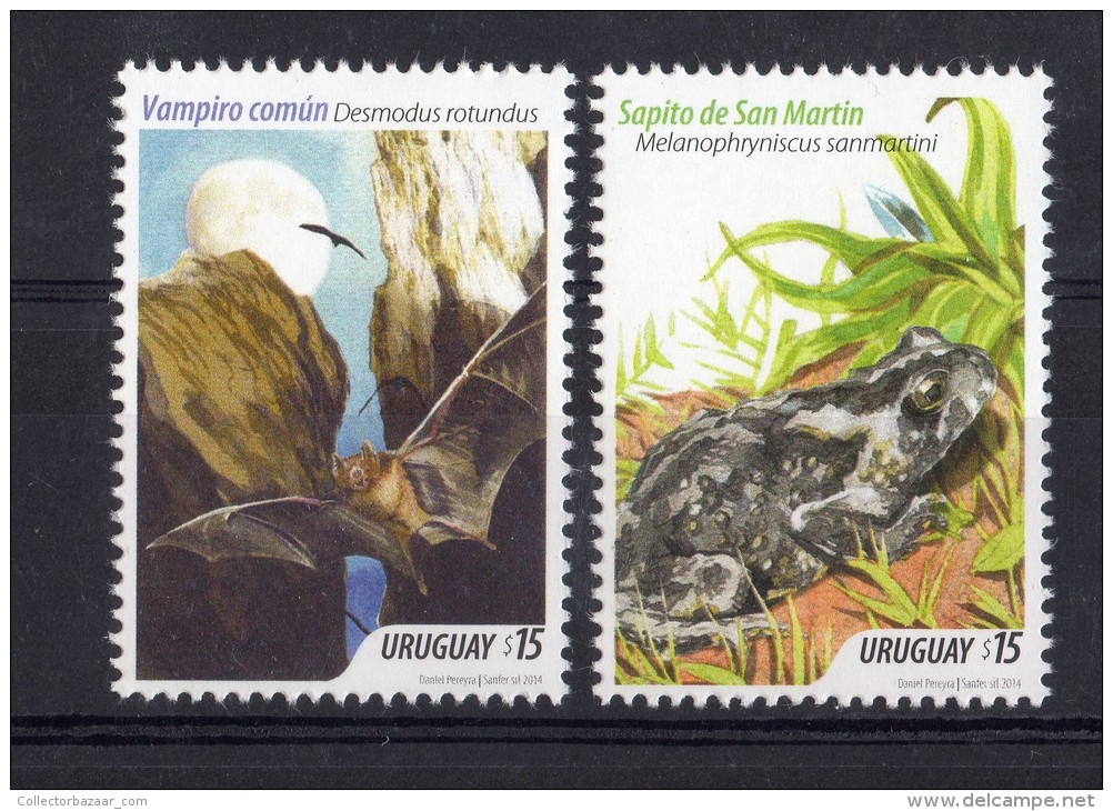 Uruguay 2014 MNH  Vampire Bat Frog  Murcielago Vampiro Rana Vampire Chauve-souris Grenouille Map Karte  Cavern - Bats