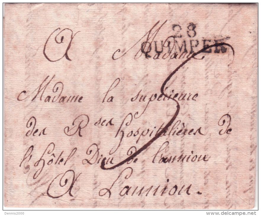 1818 - Lettre De 28 / QUIMPER ( Finistère)  34 X 10 Mm Noir Pour Lannion - 1801-1848: Précurseurs XIX