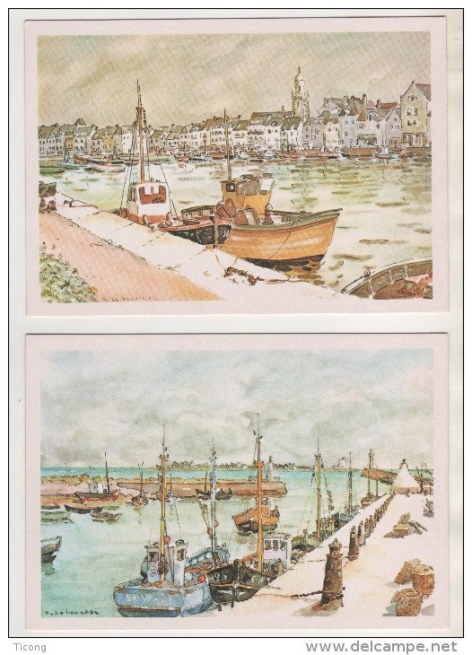 ROBERT LEBOUCHER PEINTRE FRANCAIS - LOT DE 7 CARTES AQUARELLES ORIGINALES GALERIE D ART LE CROISIC - VOIR LES SCANNERS - 5 - 99 Cartes