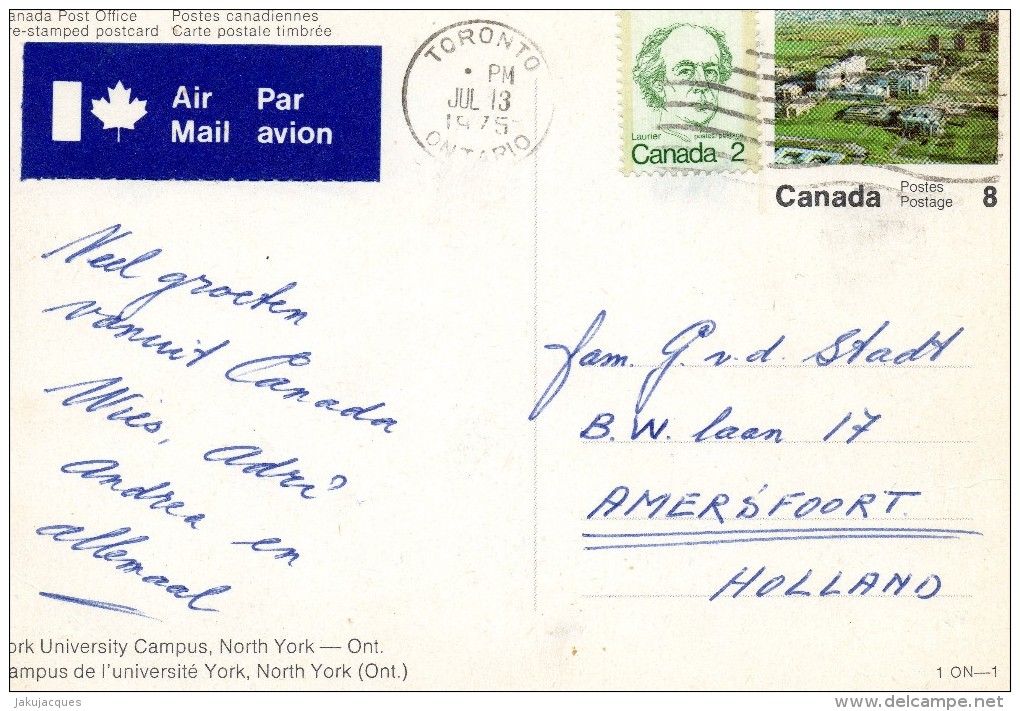 CP Du Canada Toronto Pour La Hollande Amersfoort Par Avion - Airmail