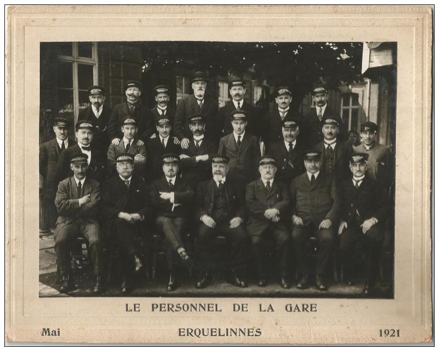 Erquelinnes Le Personnel De La Gare 1921 - Sncb Train Gare 26x21cm - Trains