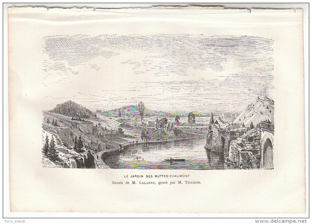 1867 - Gravure Sur Bois - Le Jardin Des Buttes-Chaumont à Paris 19ème - FRANCO DE PORT - Estampes & Gravures