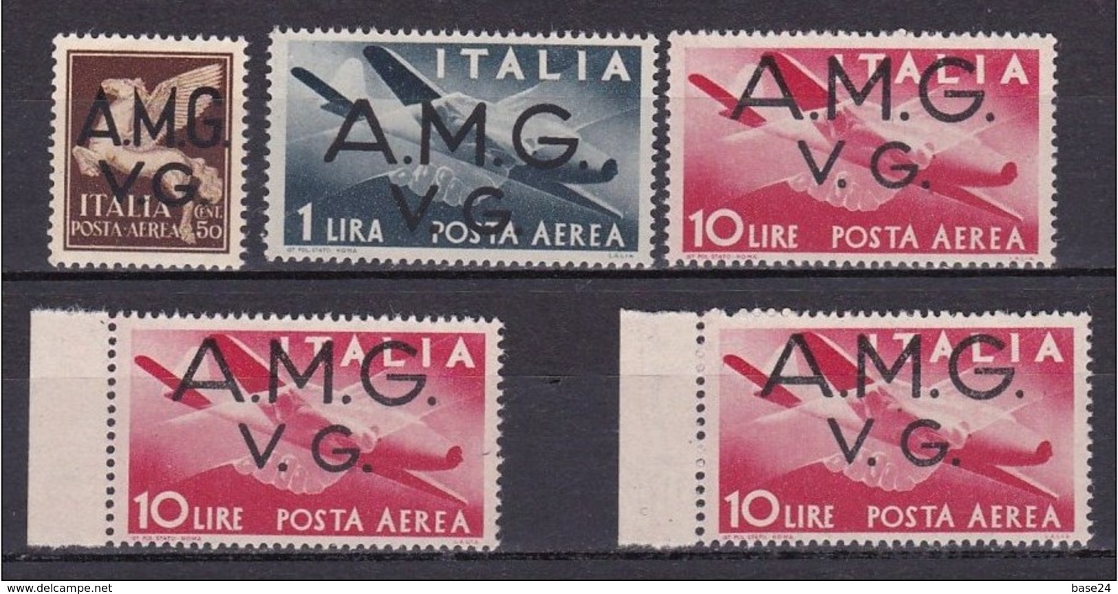 1945 1947 Italia Italy Venezia Giulia AMMINISTRAZIONE ANGLO - AMERICANA 5v. Aerea: 50c, 1L, 10L (x3) MNH** Airmail - Venezia Giulia