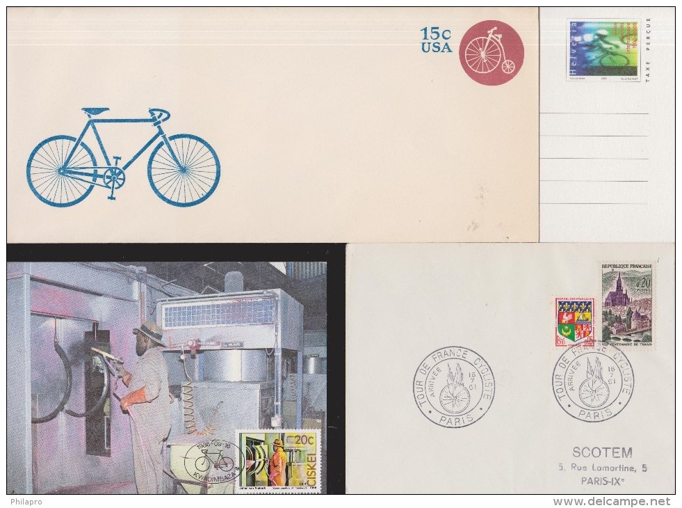 FRANCE+USA+SUISSE+CISKEI        ENVELOPPE  +CARTE  CYCLISME   Réf  9011 GF - Ciclismo