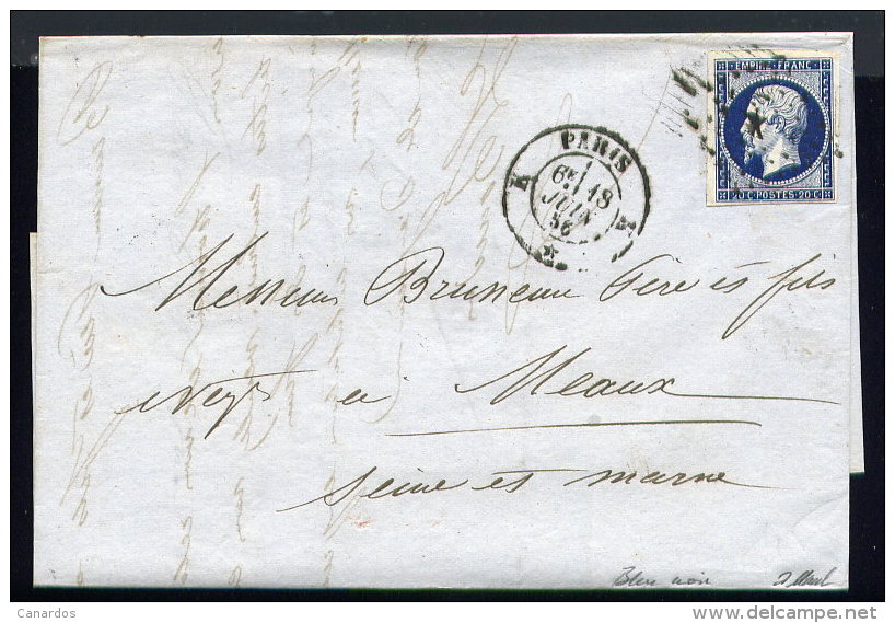 Lettre De Paris Pour Meaux 18 Juin 1856 - Bleu Très Foncé - 1849-1876: Période Classique