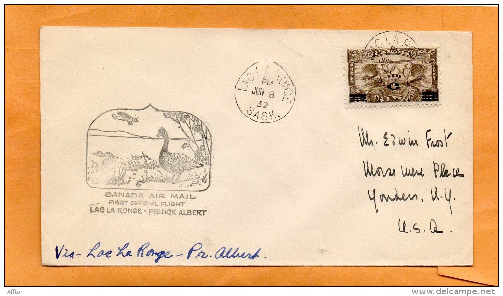 Lac La Ronge To Princ Rupert Canada 1932 Air Mail Cover - Premiers Vols