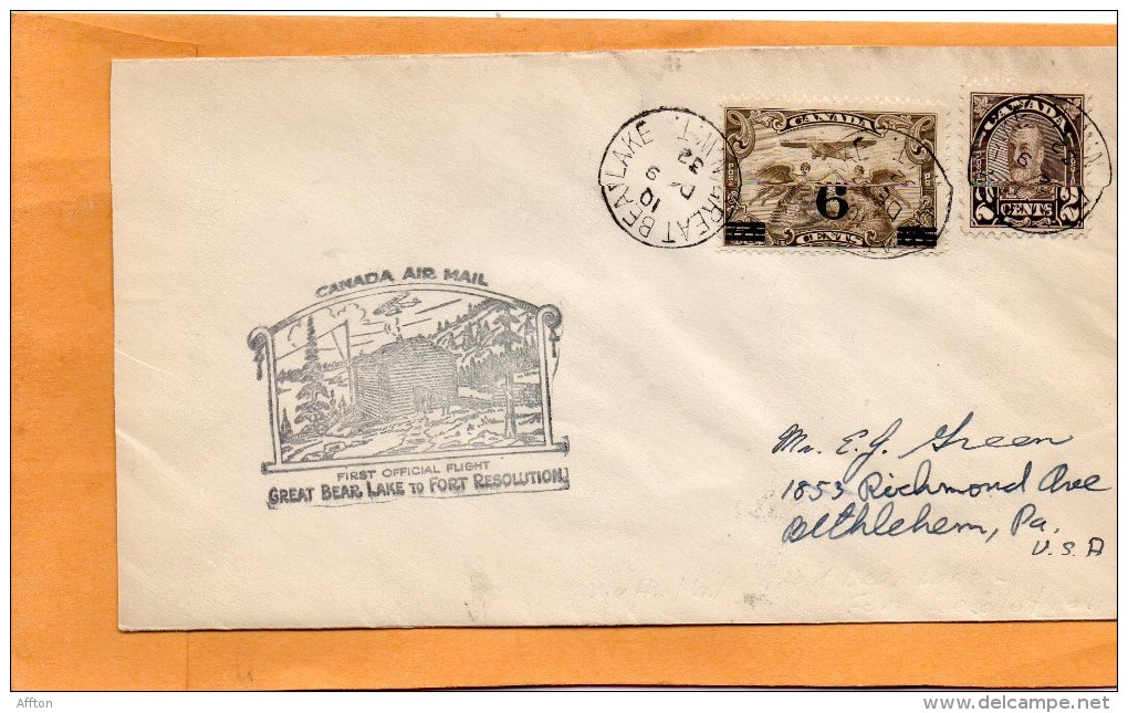 Great Bear Lake To Forest Resolution Canada 1932 Air Mail Cover - First Flight Covers