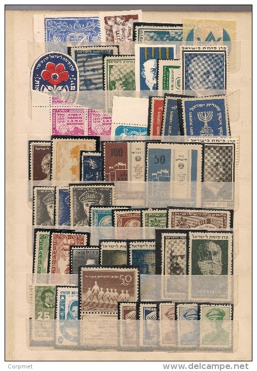 JUDAICA - National Fund Stamps -original Colln On Leaves Early 20th Issues, Includes EINSTEIN And  Rabbis - 190 Items - Joodse Geloof