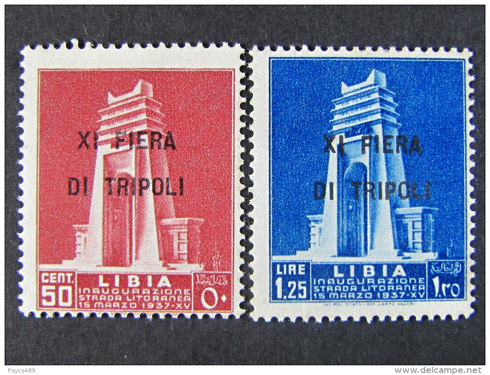 (B)ITALIA Libia -1937- "Strada Litoranea Sopr." Cpl. 2 Val. MH* (descrizione) - Libyen