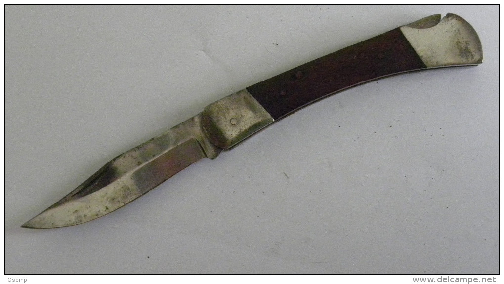 Ancien Couteau De Poche Pliant Manche Bois Cran D'arrêt - Knives/Swords