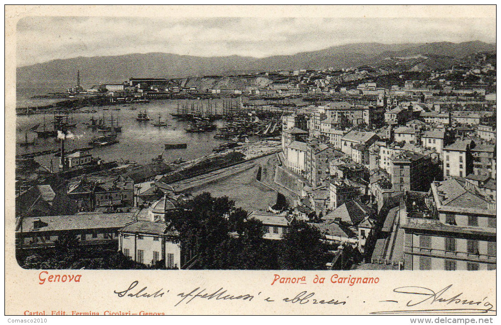 CARTOLINA D'EPOCA DI GENOVA PANORAMA DA CARIGNANO COM'ERA INIZI 900 BELLA  VIAGGIATA NEL 1902 - Genova (Genoa)