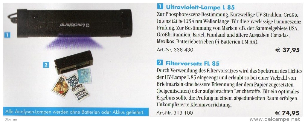 Filter Mit Phospor-Prüfer FL85 Neu 113€ Briefmarken Geld Münzen Paper Money LEUCHTTURM Filter+L85 Phosphoreszenz/UV-lamp - Otros Accesorios