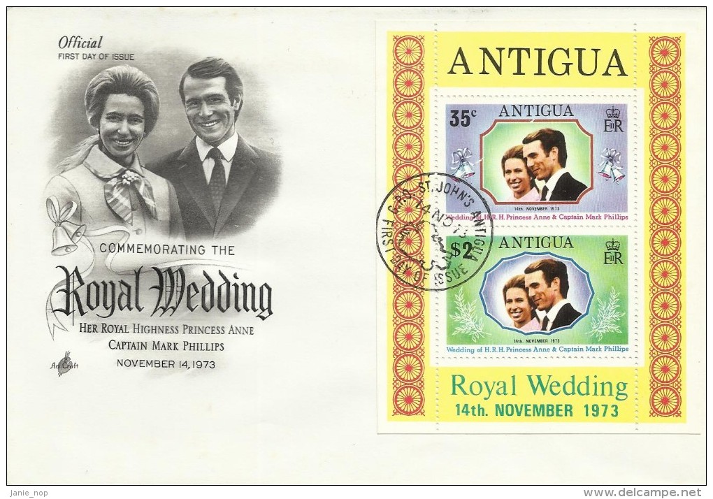 Antigua 1973 Royal Wedding Miniature Sheet FDC - 1960-1981 Autonomie Interne