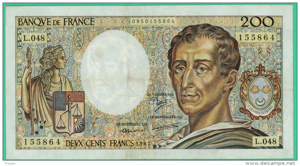 France -  200.Francs -  Montesquieu - N°.L.048 / 155864 - 1987- TTB - 200 F 1981-1994 ''Montesquieu''