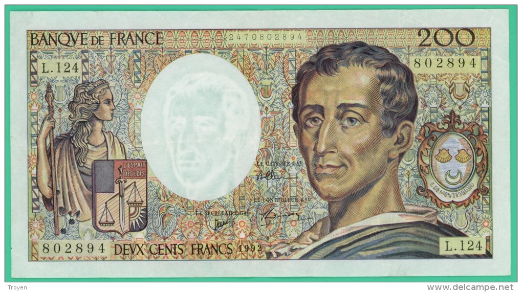 France -  200.Francs -  Montesquieu - N°.L.124 / 802894 - 1992 -  TTB - 200 F 1981-1994 ''Montesquieu''