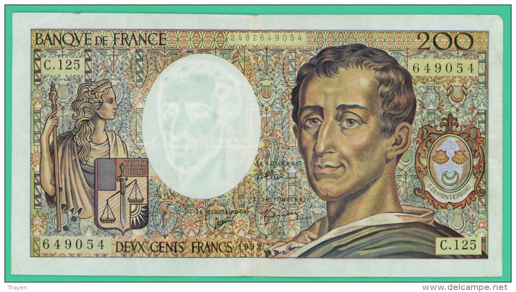 France -  200.Francs -  Montesquieu - N°C.125 / 649054 - 1992 -  TTB - 200 F 1981-1994 ''Montesquieu''