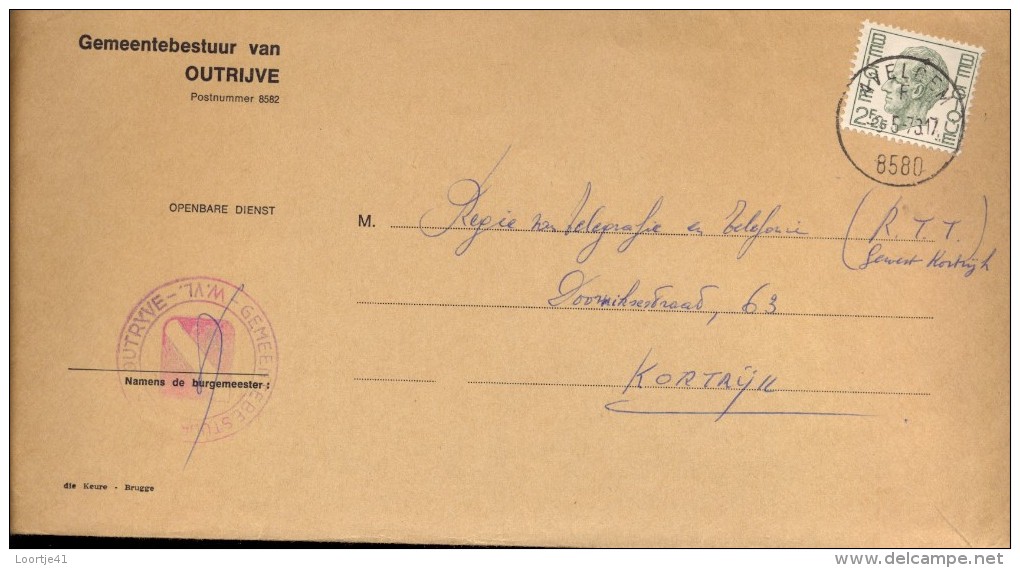Omslag Enveloppe Gemeente - 8582 - OUTRIJVE  - 1973 - Briefe