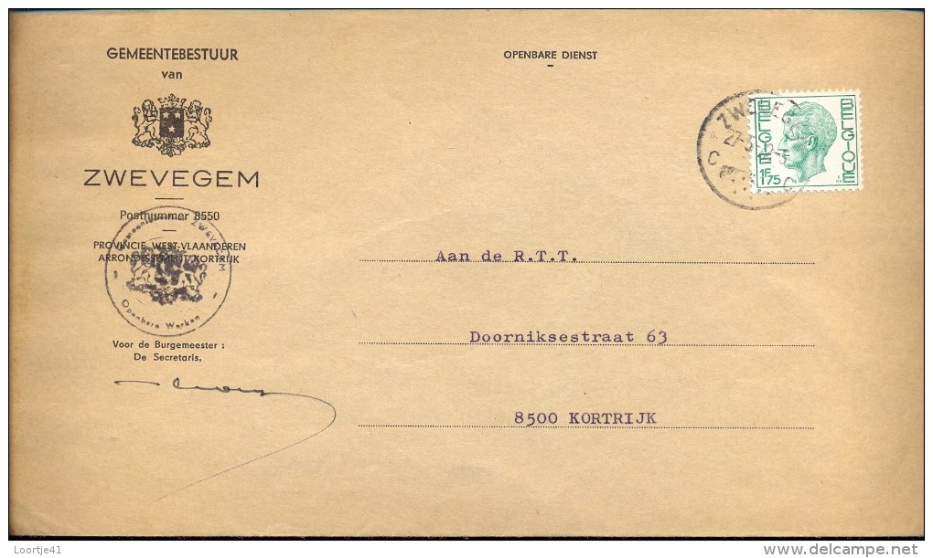 Omslag Enveloppe Gemeente - 8550 - ZWEVEGEM - 1972 - Enveloppes