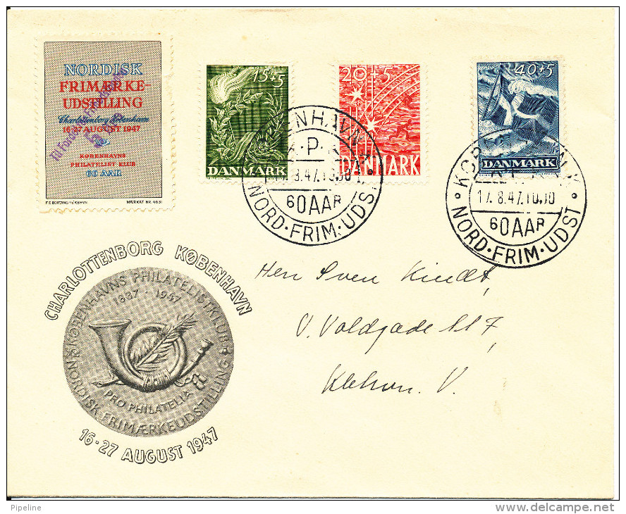 Denmark Nordic Stamp Exhibition 17-8-1947 With Complete Set Liberty Stamps - Expositions Philatéliques