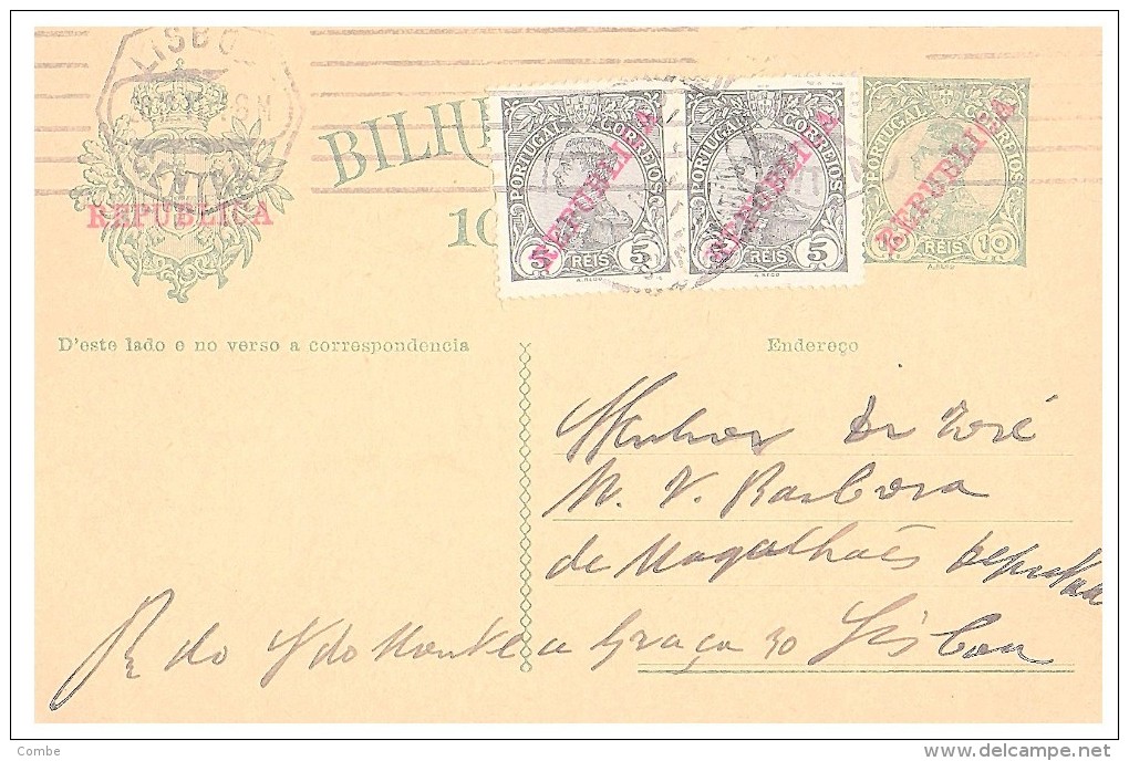 CARTE PORTUGAL. 1911. ENTIER 10 REIS. LISBOA-LISBOA /4456 - Marcophilie