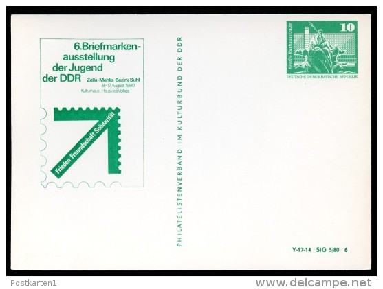 DDR PP16 D2/064 Privat-Postkarte JUGEND-AUSSTELLUNG Zella-Mehlis 1980  NGK 3,00 € - Private Postcards - Mint