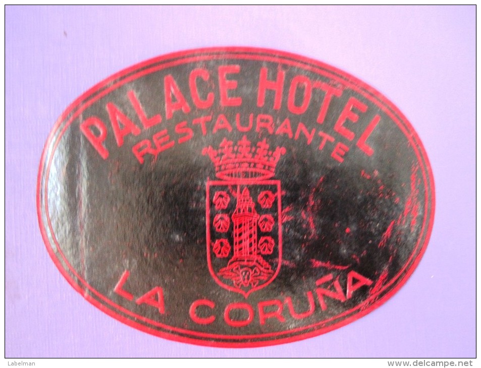 HOTEL RESIDENCIA PENSION HOSTAL PALACE ORIENT LA CORUNA SPAIN LUGGAGE LABEL ETIQUETTE AUFKLEBER DECAL STICKER MADRID - Etiketten Van Hotels