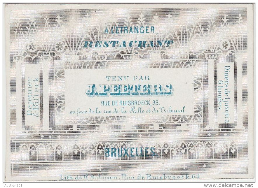 23362Mg Carte Porcelaine RESTAURANT A L'ETRANGER -  J. PEETERS - Rue De Ruisbroeck, 38 - Bruxelles - 8.6x6.1c - Visitekaartjes