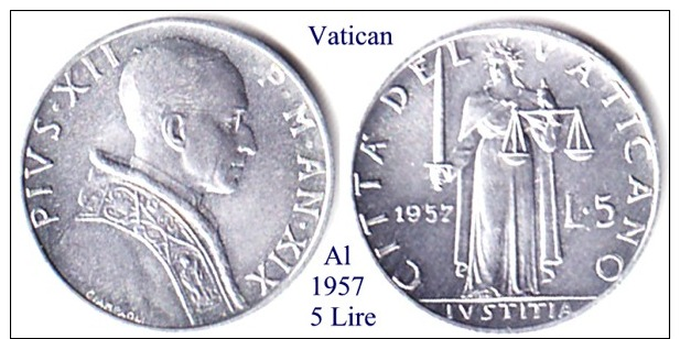 Vatican-1957, 5 Lire - Vatican