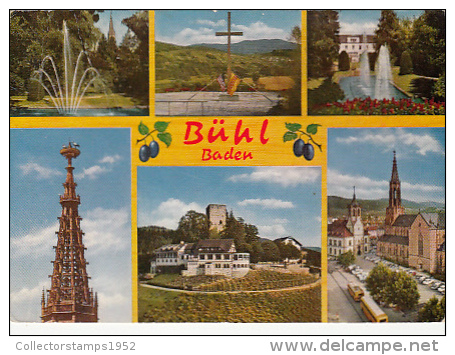 7028- POSTCARD, BUHL- FOUNTAIN, CROSS, CATHEDRAL TOWER, VINEYARD, SQUARE, TOWN HALL, BUSS, CAR - Buehl