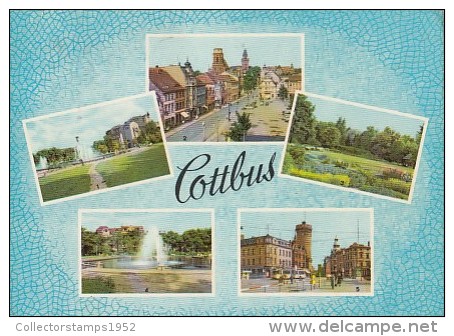 7072- POSTCARD, COTTBUS- FOUNTAIN, SQUARE, PARK, TRAM, TRAMWAY, CAR - Cottbus