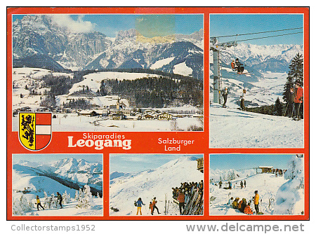 7121- POSTCARD, LEOGANG- WINTER SPORTS TOWN, PANORAMA, SKI TRAILS, CABLE CHAIRS - Leogang