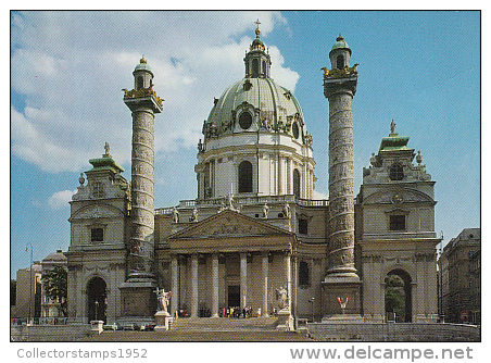 7139- POSTCARD, VIENNA- ST CHARLES CHURCH, CAR - Kirchen