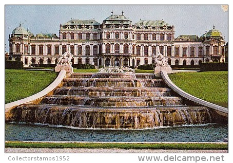 7144- POSTCARD, VIENNA- BELVEDERE PALACE, FOUNTAIN, WATERFALL - Belvedere