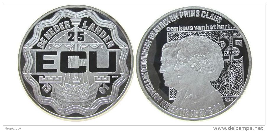 25 ECU DER NEDERLANDER 1991 - FS In Cofanetto - Monnaies D'or Et D'argent