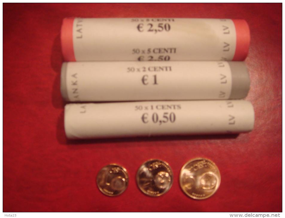 Free Ship 1 + 2 + 5 Euro Coin - Cent - 3 / Rolls / Rolle - 150 Coins / Münzen Lettland Lettonia Latvia 2014 - Latvia