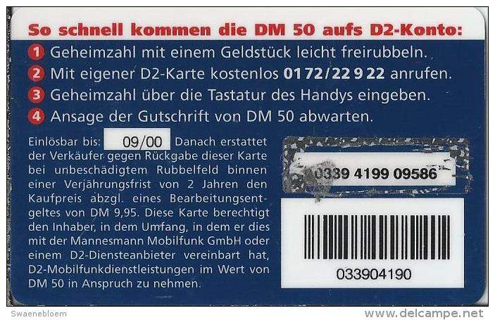 Telefonkarte.- Duitsland. D2-CallNow - 50 DM. D2 Privat - V 2.4 - 150.000.- 07/98 -  Postduif. 2 Scans - GSM, Voorafbetaald & Herlaadbare Kaarten