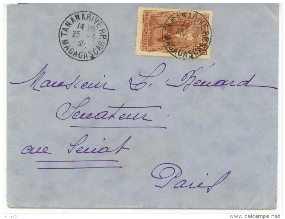 N°190 Sur Lettre De Tananarive Pour Paris Du 25-9-35 - Lettres & Documents