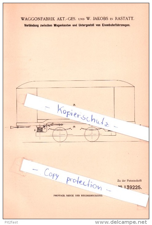 Original Patent  - Waggonfabrik AG Und W. Jakobs In Rastatt , 1901 ,  Eisenbahnfahrzeuge , Eisenbahn !!! - Historical Documents