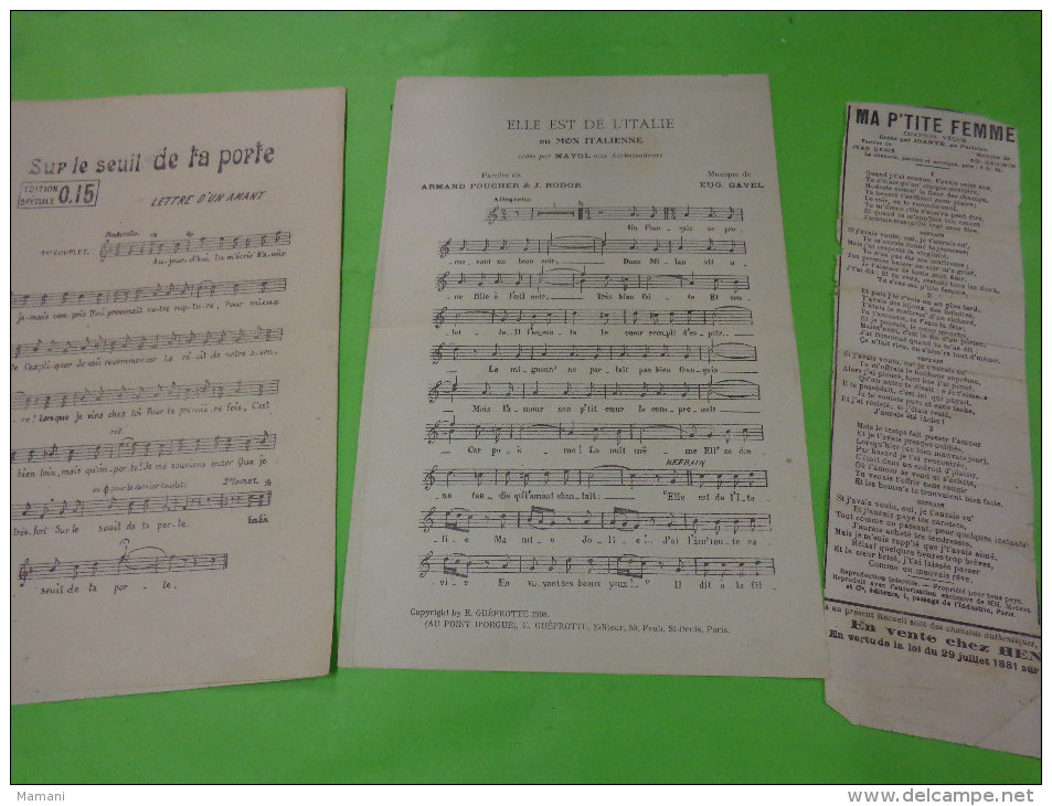 Chanson Ma P'tite Femme -sur Le Seuil De Ta Porte-elle Est De L'italie Ou Mon Italienne- - Partitions Musicales Anciennes