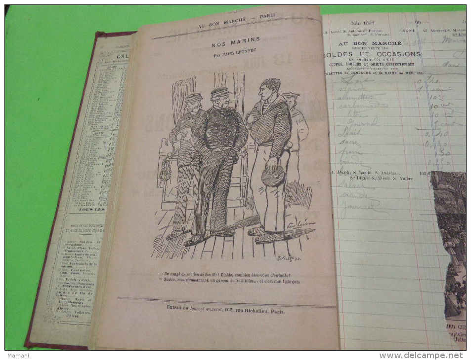 agenda buvard  bon marche 1898..-dessin en campagne par josias-draner-gautier-henriot-leonnec-guillaume-vohl-poulain etc
