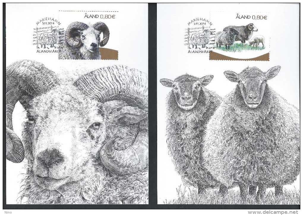 Aland. Scott # 362a-b, FDC Maxicards. Sheep. 2014 - Aland