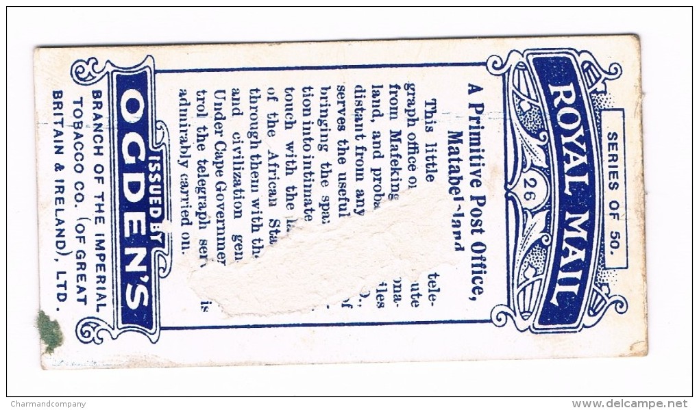 Ogden´s Cigarettes Card - Royal Mail Serie N° 26 - Primitive Post Office Matabeleland - Ogden's