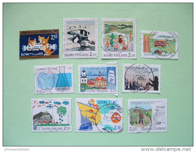 Finland 1990/92 Cats Paintings Comics Hippopotamus Harvester Chemistry Ship Harbor Music Postman - Used Stamps