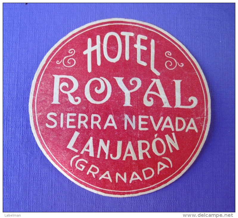 HOTEL RESIDENCIA PENSION SIERRA NEVADA LANJARON GRANADA SPAIN LUGGAGE LABEL ETIQUETTE AUFKLEBER DECAL STICKER MADRID - Hotel Labels