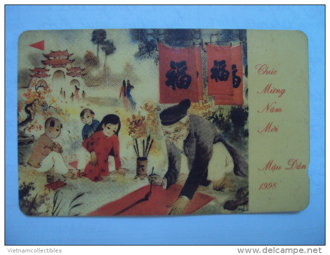 Vietnam Viet Nam Used Magnetic 60000d Phone Card / Phonecard :  New Year Of Tger 1998 / Teacher (old Time) / 02 Images - Vietnam
